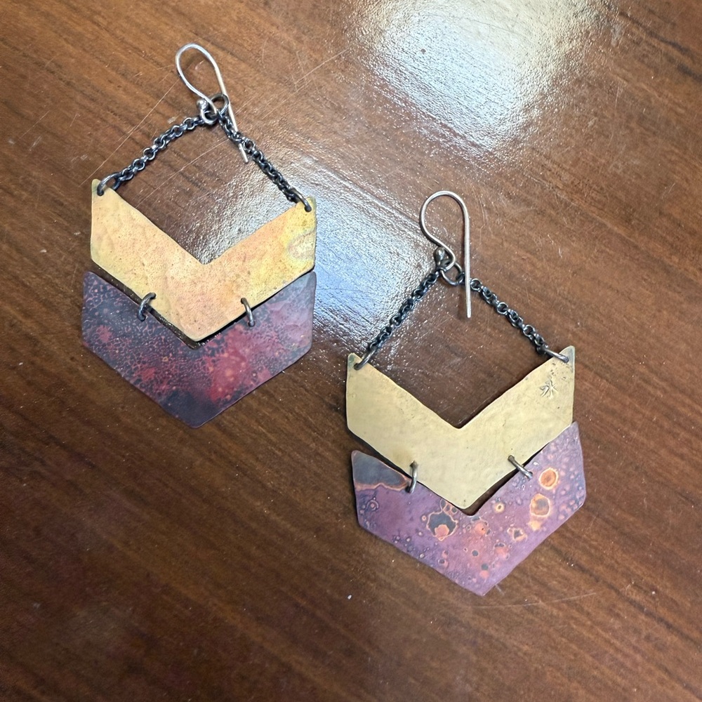 Gold and Brass Chevron Earrings